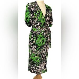 Anthropologie “& Other Stories” Green Floral Wrap Dress Size Sz 2
